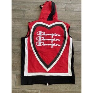 Champion Men's Oversized Sleeveless Hoodie Jacket Sweatshirt Full Zip Sz. M Red